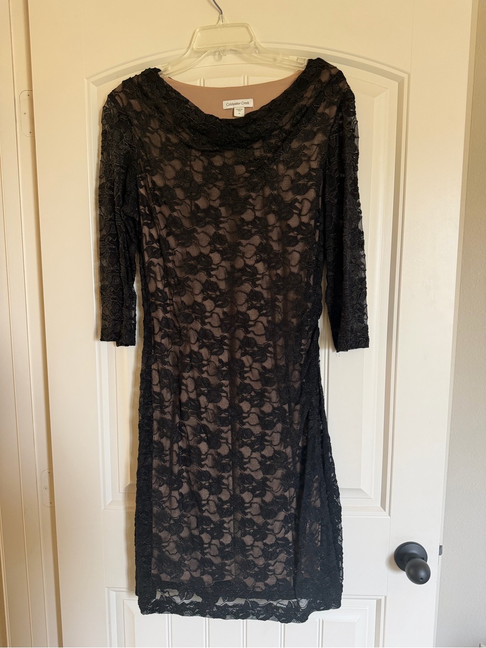 Coldwater Creek Black Lace Overlay Dress with Nude Lining